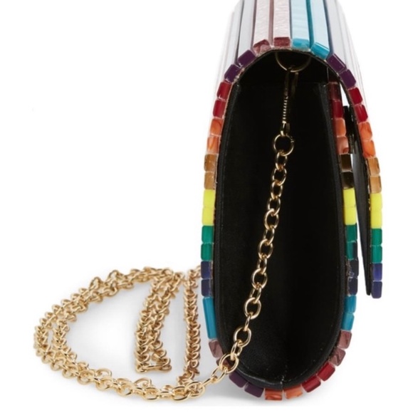 Kurt Geiger London Party Multi Stripe  Pride Rainbow Glitter Envelope Clutch - Picture 11 of 17